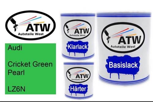 Audi, Cricket Green Pearl, LZ6N: 1L Lackdose + 1L Klarlack + 500ml Härter - Set, von ATW Autoteile West.